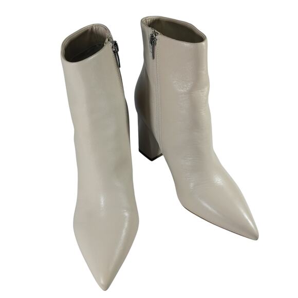NWOT! MARC FISHER! CREAM BEIGE GENUINE LEATHER POINTY TIE ZIPPER BOOTS! SZ 10M - Picture 2 of 11